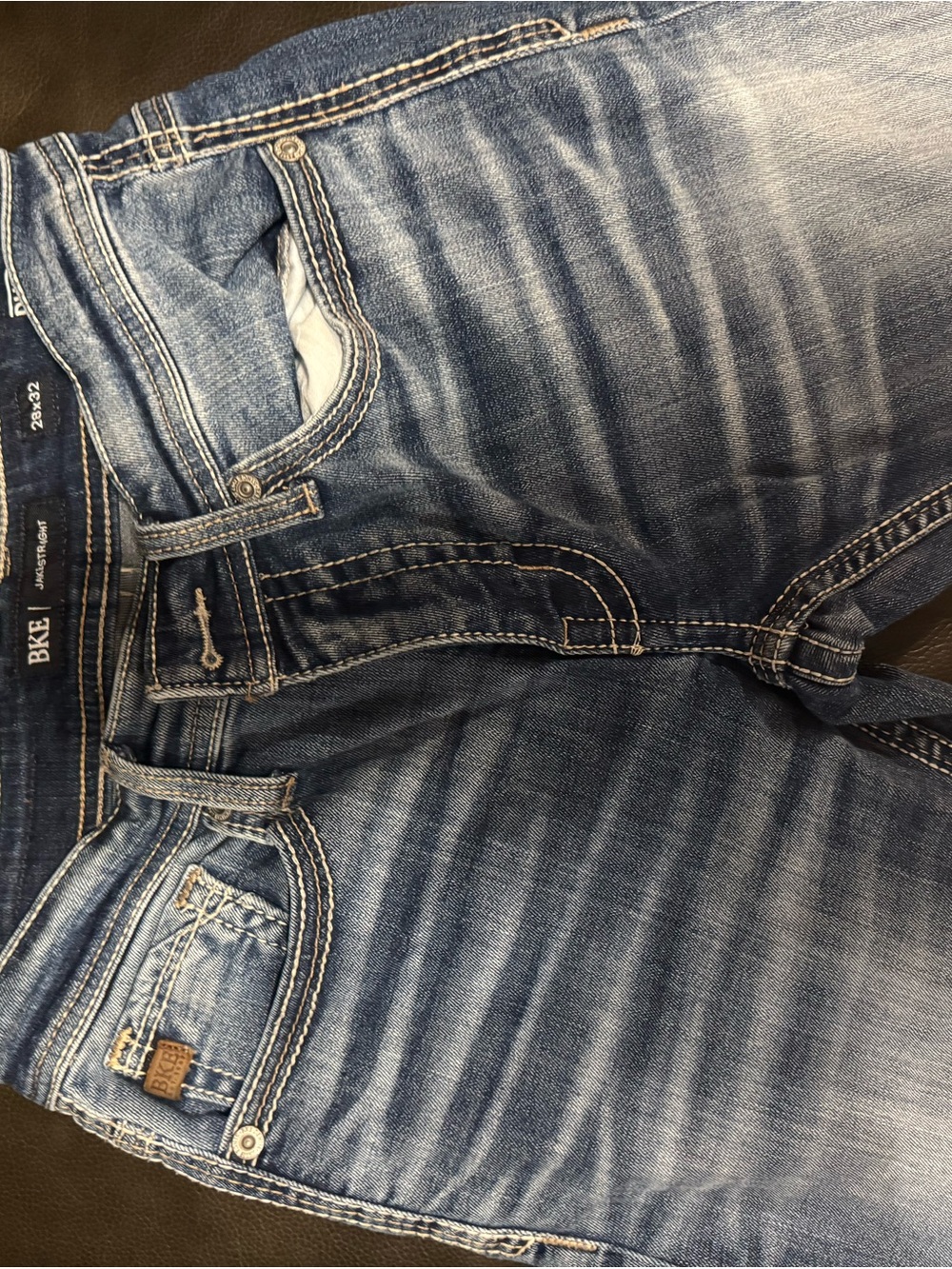 BKE Men's Blue Washed Denim Jeans with Contrast Stitching